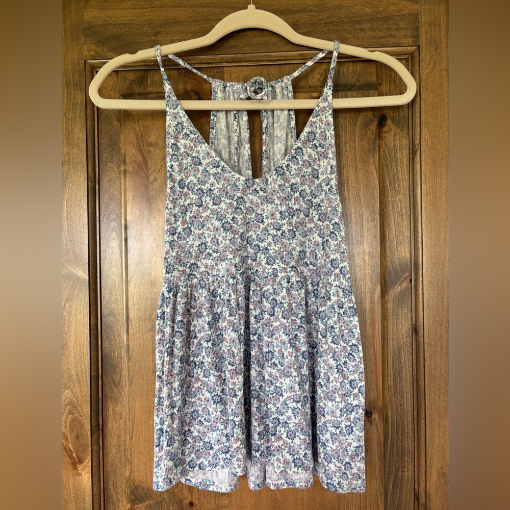 American Eagle Floral Peplum Tie Back Tank